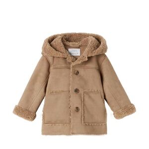 Zara Kids Light Brown Hooded Faux Shearling Fleece Jacket Coat